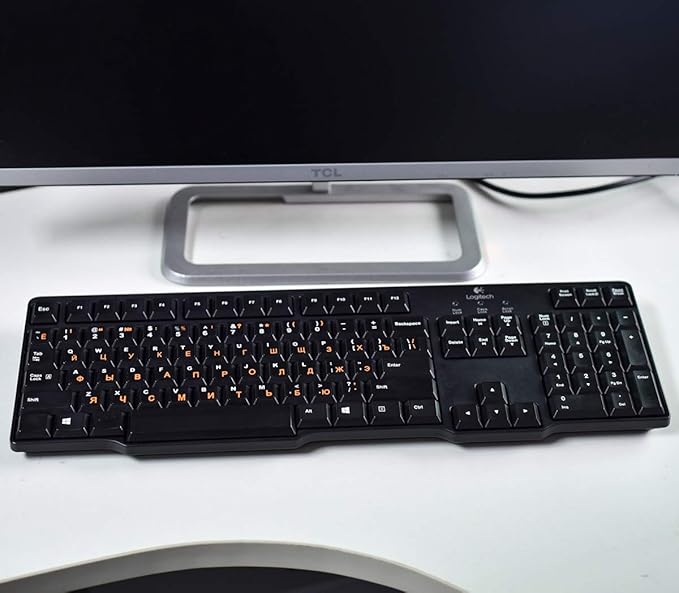 2PCS Russian Keyboard Stickers, Russian-English Keyboard Letters Replacement Sticker Orange Font with Black Background for PC Computer Laptop Notebook Desktop, Cyrillic Keyboard Alphabet Stickers