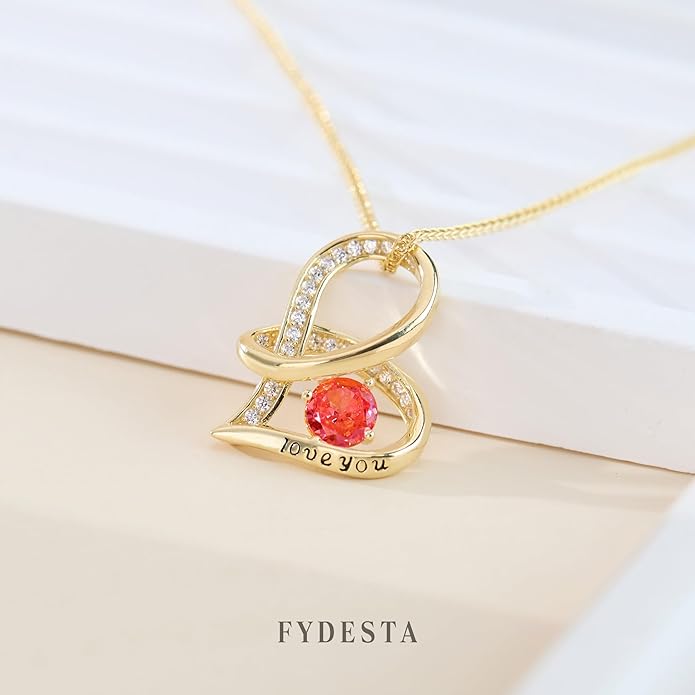 Enduring Hearts Purple Zircon Necklace for Women - 14K Gold Plated Copper Infinity Pendant, Dainty Everyday Jewelry