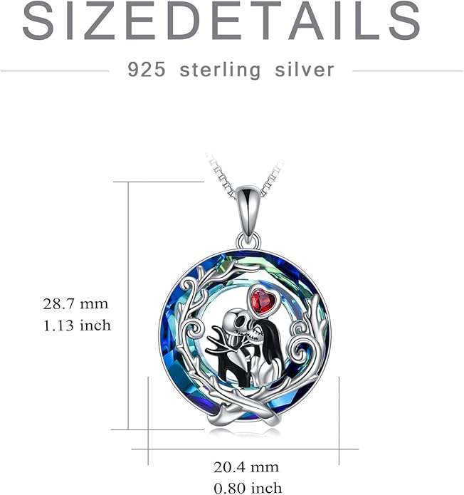 LILALO Nightmare Necklace Sterling Silver Abalone Shell Crystal Jack and Sally Necklace Jack Skellington Skull Jewelry Skull Necklaces for Women