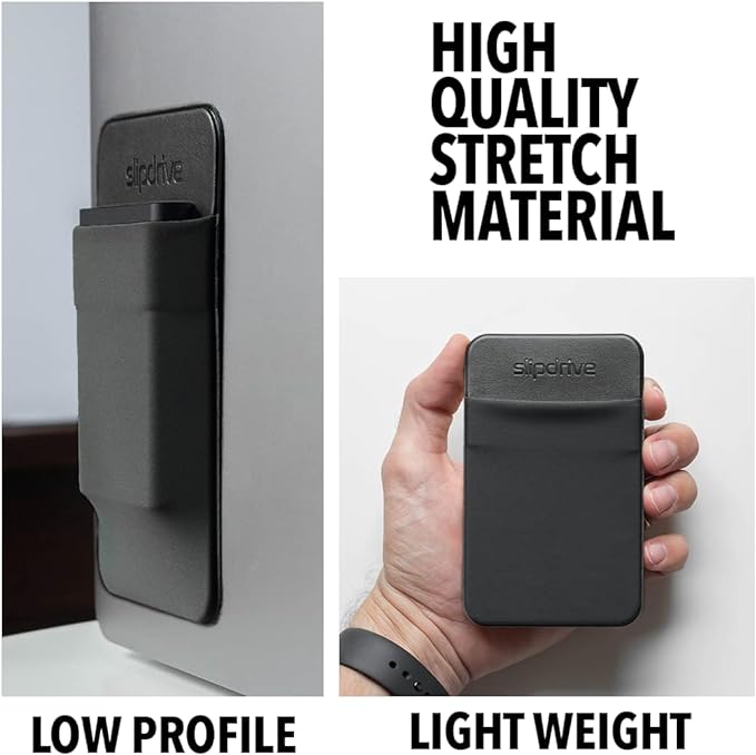 Slipdrive - Portable Hard Drive Sleeve for Laptop - SSD Solid State Drive - Reusable Adhesive - Stick on External Hard Drive Carrying Case - Pocket Pouch (Small, Black)