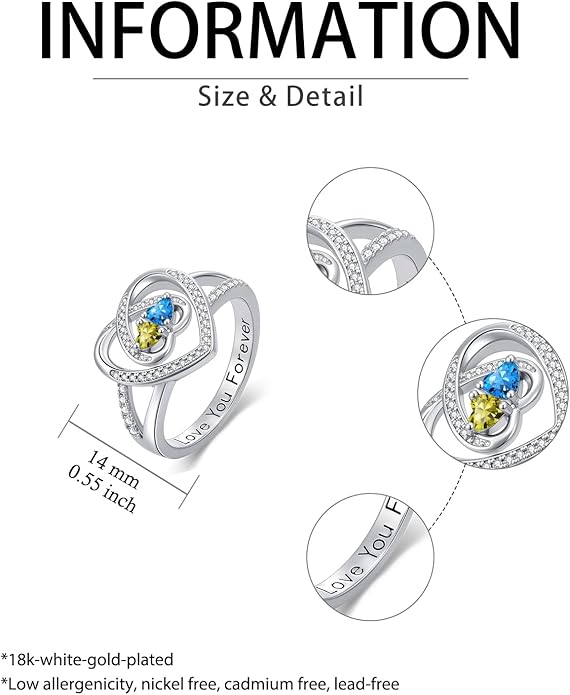 Valentine's Day Gifts for Women Birthstone Rings for Women Heart Statemet Engagement Eternity Wedding Promise Rings Jewelry Anniversary Christmas Valentine Mothers Day Birthday Gifts for Wife Her Girlfriend