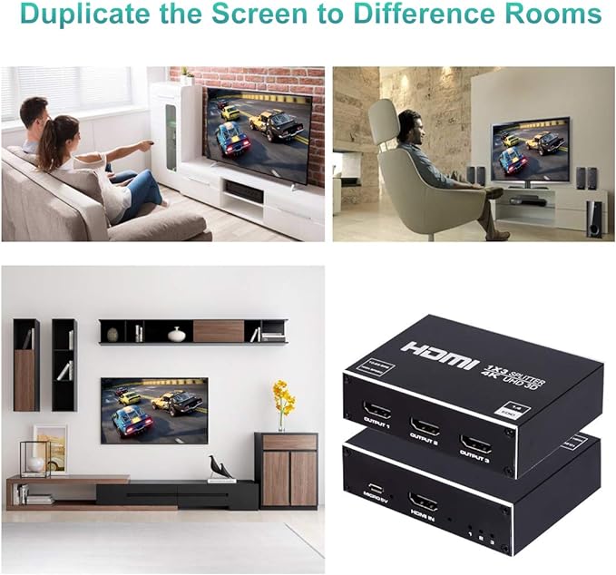 1x3 HDMI Splitter, 1 in 3 Out HDMI Splitter Audio Video Distributor Box Support 3D & 4K x 2K Compatible for HDTV, STB, DVD, PS3, Projector Etc