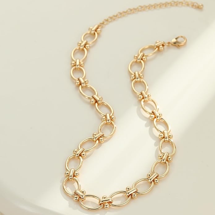 Chunky Necklace for Women 18K Gold Plated Statement Adjustable Thick Link Chains Paperclip Chain Choker Trendy Fashion Jewelry Gifts