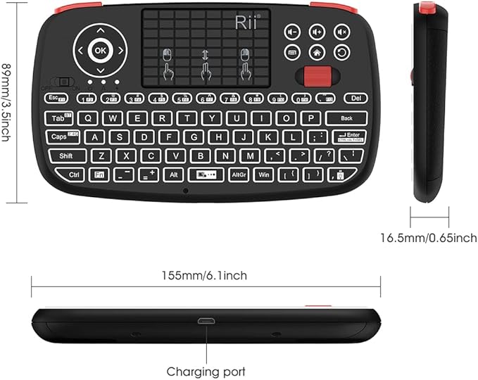 Rii (Upgrade) i4 Mini Bluetooth Keyboard with Touchpad, Blacklit Portable Wireless Keyboard with 2.4G USB Dongle for Smartphones, PC, Tablet, Laptop TV Box iOS Android Windows Mac.Black