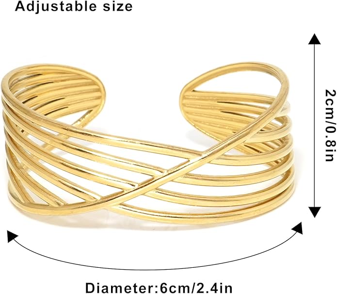 Multi-layer Cuff Bracelet for Women Cross Wire Bracelets Open Wide Cuff Gold Bangle Bracelet