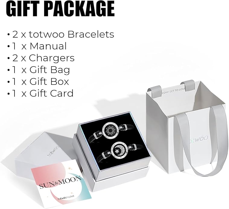 TOTWOO Long Distance Touch Bracelets for Couples, Smart Light & Vibration Love Jewelry, Long Distance Valentines Day Gifts for Him Her Women Men, One-to-One Bluetooth Pairing via App