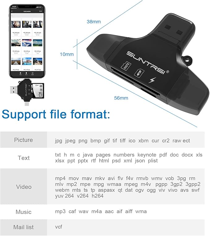 4 in 1 SD Card Reader for iPhone ipad Android Mac PC Camera,Micro SD Card Reader SD Card Adapter Portable Memory Card Reader Trail Camera Viewer for SD and TF Card