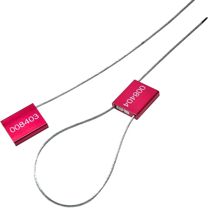 Leadseals(R) 1000 Red Steel Cable Seals Metal Security Tag Numbered Truck Trailer Seal Anti-Tamper Pull-Tite Security Seal Aluminum Body Transport Shipping Seal Self-Locking Safety Ties ISO 17712