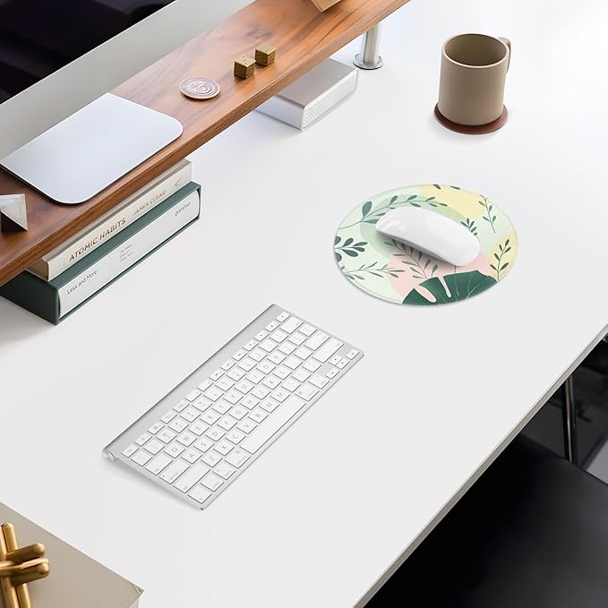 ITNRSIIET Mouse Pad Non-Slip Rubber Base Smooth Surface Stitched Edges Waterproof Durable Compatible with All Mice for Office & Gaming, Desk Accessory, Diameter 8.7 inch, PastelFoliage