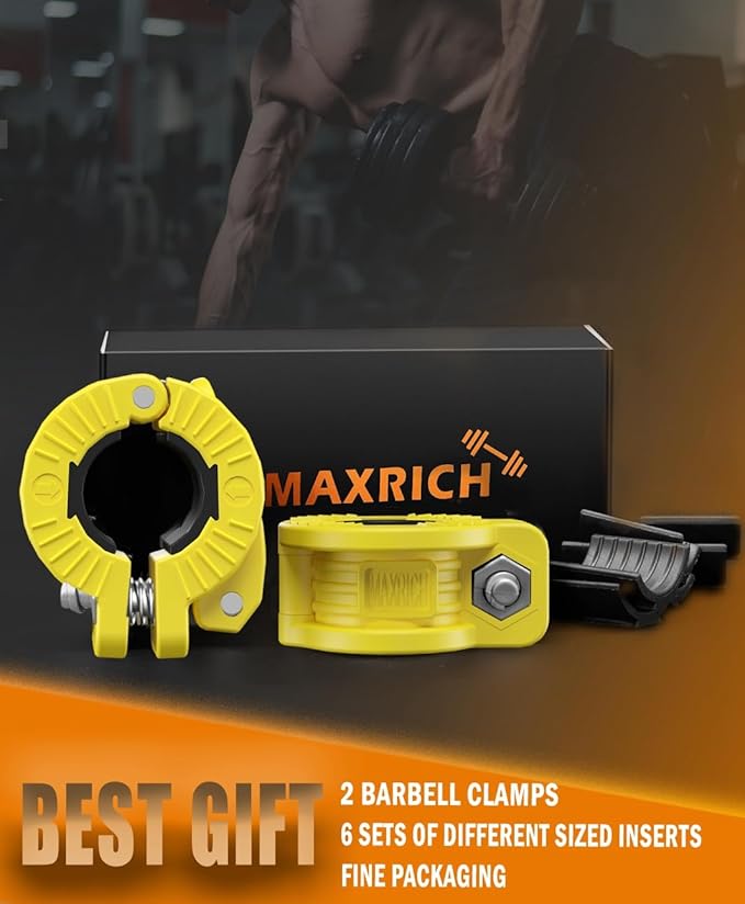 MAXRICH Barbell Clamp 1 inch Multiple Sizes & Adjustable Weight Clips for Quick Release Barbell Collars