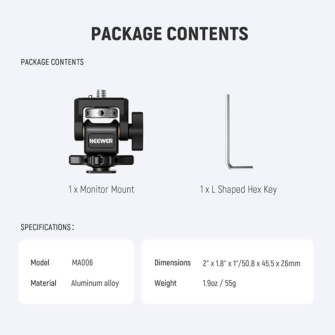 NEEWER Camera Monitor Mount with Cold Shoe, Anti Twist 1/4" Screw for 5" & 7" Field Monitor Compatible with Atomos Ninja V, 360° Swivel & Adjustable 180° Tilt Damping, Compatible with SmallRig, MA006