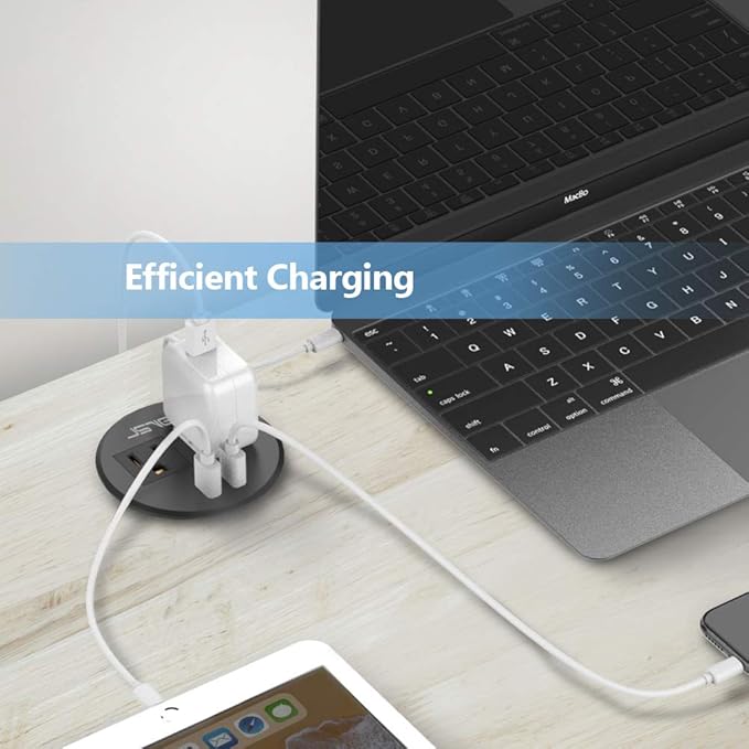 Desktop Power Grommet JSVER Mini Desktop Power Strip Hide Recessed Power Grommet Socket with 2 AC Outlets and 2 USB Charging Ports,Cable for a 3-1/8 Inch Desk Hole for Kitchen Table/Conference Room