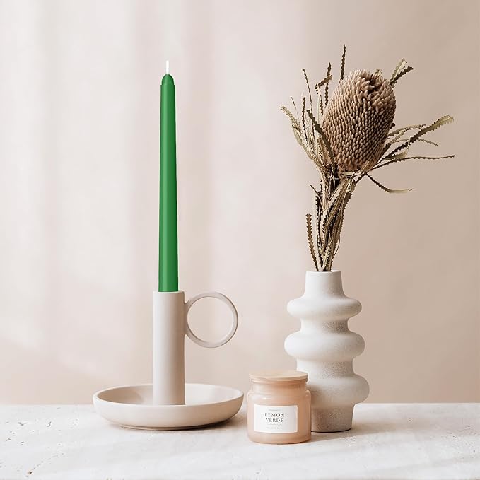 12 Pack Green Taper Candles 10 inch - Taper Candles Dripless, Smokeless, Unscented - 8 Hours Long Burning - Hand Poured Tall Candlesticks - Perfect for Home Decor, Weddings, and Special Occasions