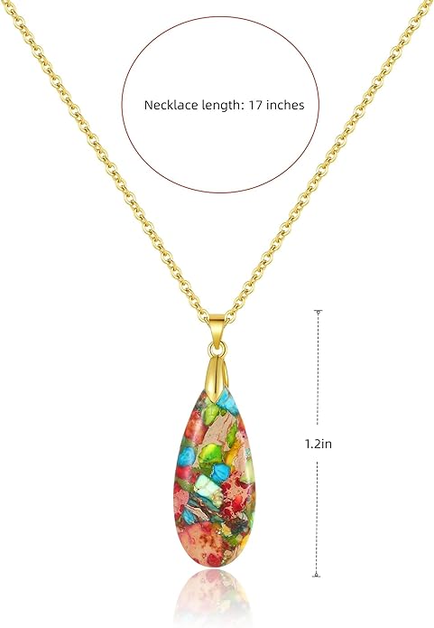 Natural Healing Stone Chain Necklaces for Women Teardrop Gemstone Pendant Statement Gold Necklace