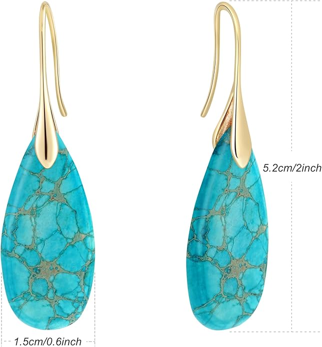 Natural Healing Stone Fishhoop Dangle Drop Earrings Statement Gold silver earrings