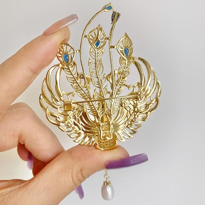 14K Gold Majestic Phoenix Brooch Embellished with Lustrous Pearls and Colorful Gemstones, Sophisticated Jewelry for Memorable Events, Must-Have Accessory for Elegant Women