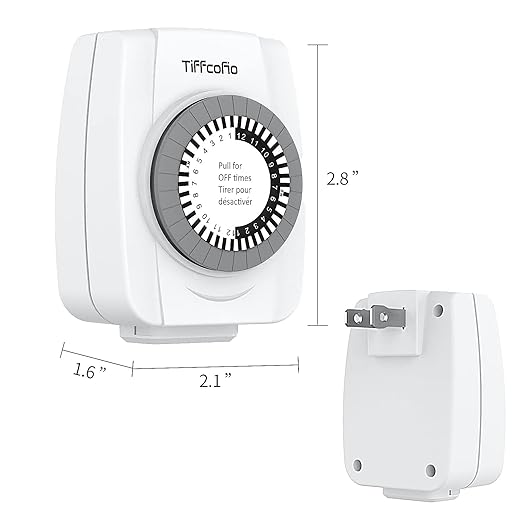 TiFFCOFiO Indoor Mechanical Timers for Electrical Outlets, 2 Prong Plug in Outlet Daily Repeating Light Timer for Indoor Lights, ETL Listed (1 Pack)
