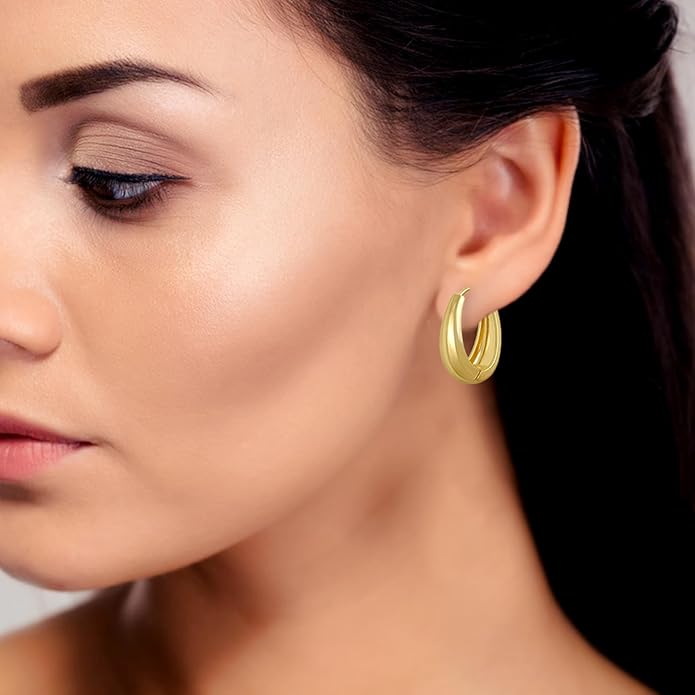 6 Pairs Gold Hoop Earrings Set for Women, 14K Gold Plated Huggie Chunky Earring Variety Pack, Hypoallergenic Thick Jewelry Gift