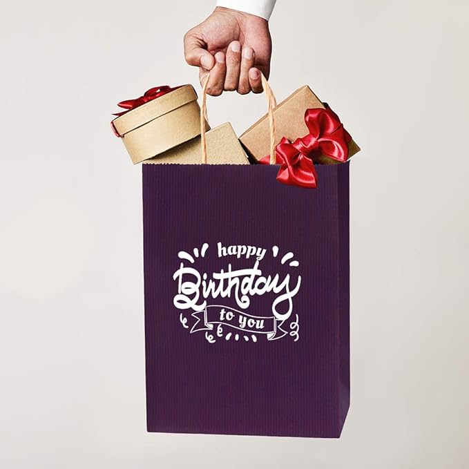BagDream Gift Bags 100Pcs 5.25x3x8 Small Kraft Paper Gift Bags with Handles Bulk, Purple Paper Sacks for Small Business, Retail, Merchandise, Grocery, Wedding Birthday Party favor