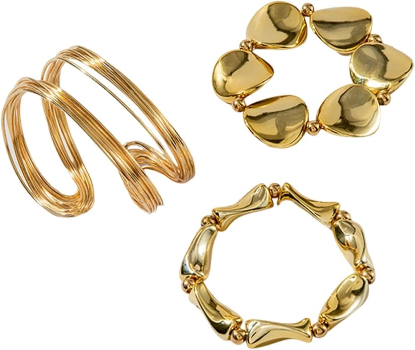 Chunky Gold Bracelets for Women,Trendy Geometric Cuff Bracelet,Layered Stacked Statement Bangle Set, Fashionable Anniversary Jewelry Accessories Gifts