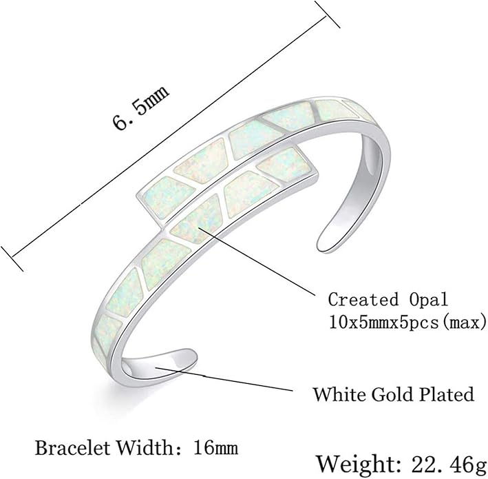 CiNily Womens Cuff Bracelet,Opal Bangle Bracelets Gold Plated Hypoallergenic Ladies Gemstone Open Cuff Bangle Bracelet