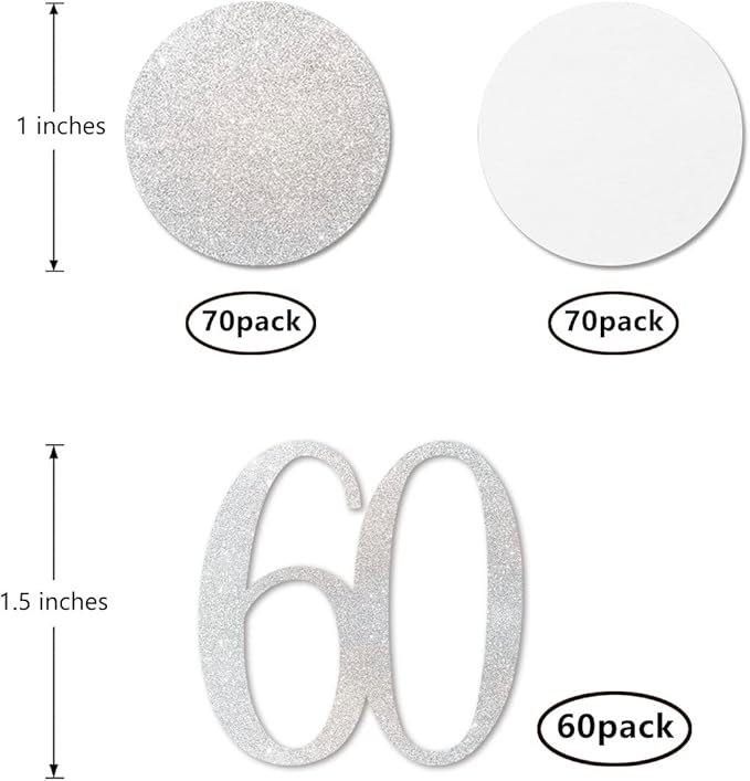 Silver Glitter 60 Confetti, 60th Birthday Number Confetti, 200pcs Anniversary Party Table Decoration Supplies