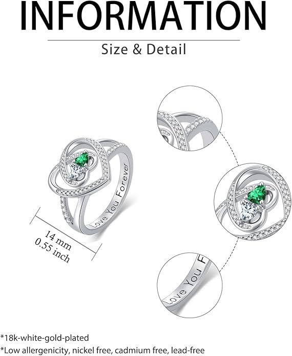 Valentine's Day Gifts for Women Birthstone Rings for Women Heart Statemet Engagement Eternity Wedding Promise Rings Jewelry Anniversary Christmas Valentine Mothers Day Birthday Gifts for Wife Her Girlfriend