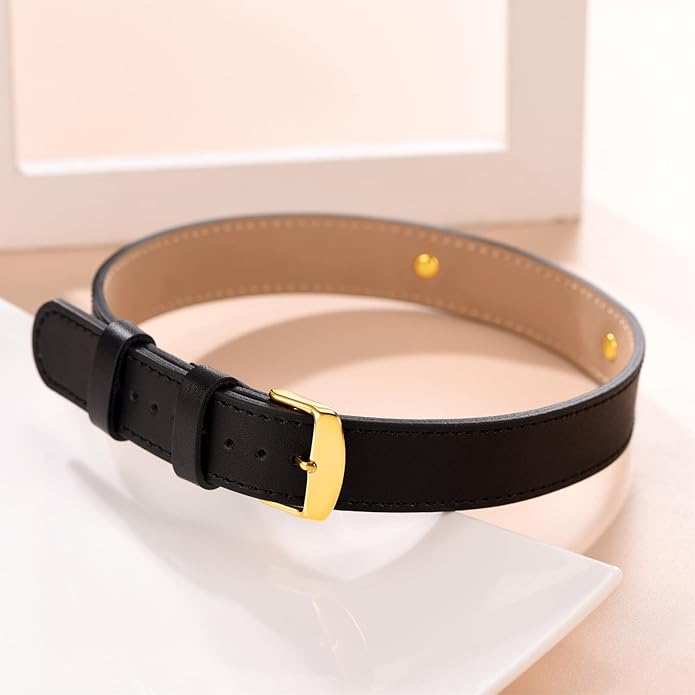 Custom4U Personalized Black Leather Choker Necklace with Picture/Name/Initials/Letters Charm,Custom Made Adjustable Choker Collar Gothic Punk Necklaces Jewelry Gifts for Women