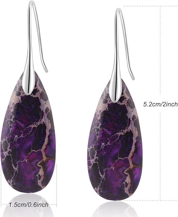 Natural Healing Stone Fishhoop Dangle Drop Earrings Statement Gold silver earrings