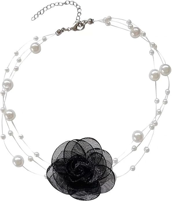 Boho Flower Pearl Choker Necklace for Floral Choker,Women Dainty Pearl Beaded Chain Collar Necklace Flower Necklace for Women Trendy Jewelry