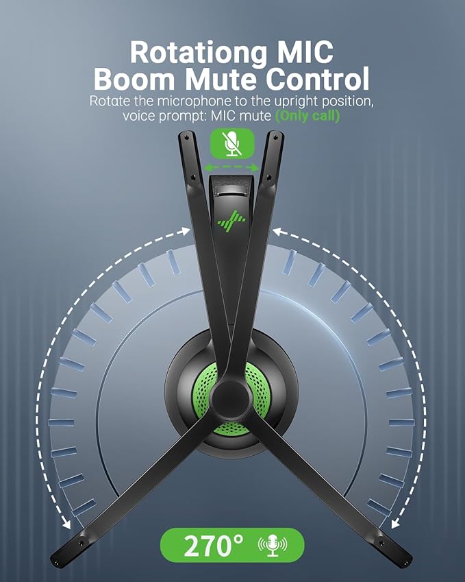 Wireless Headset with AI Noise Cancelling Microphone Bluetooth Headset - Bluetooth V5.2 Headphones with USB Dongle, Charging Base & Mic Mute for Computer/Laptop/PC/iPhone/Android/Cell Phones-Green
