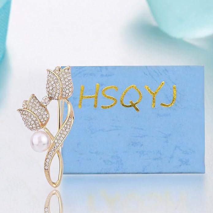 Crystal Pearl Flower Brooches Pins Fashion Beautiful Created Rhinestone Floral Brooch Good Idea for Party Dance Wedding Banquet for Elegant Women Girl