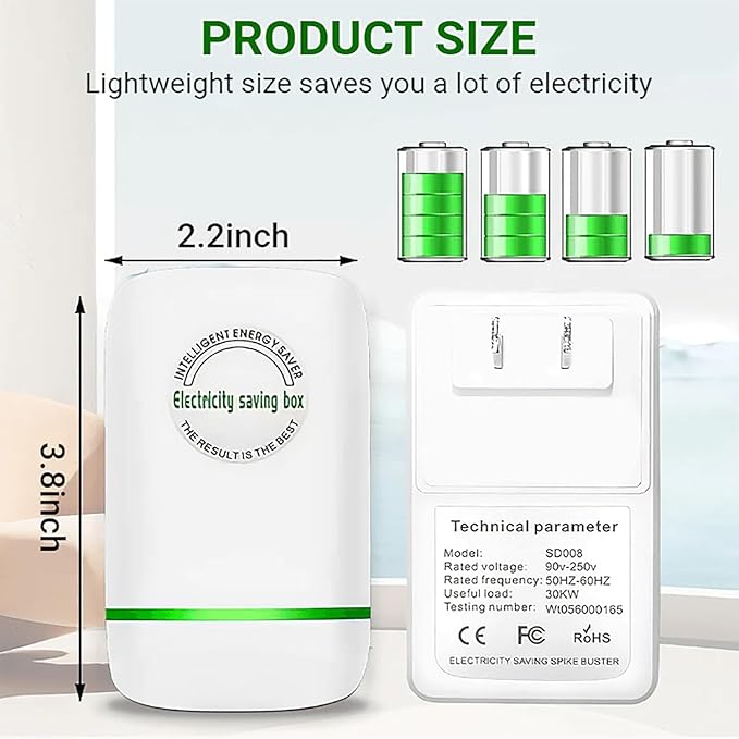 Elon-musk's Electricity Saving Box Stop Watt Stopwatt Energy Saving Device Save Energy Saving Device Energy Saving Power Strip for Home Office US Plug 90v-250v 30kw Rated Green (4PCS, White)