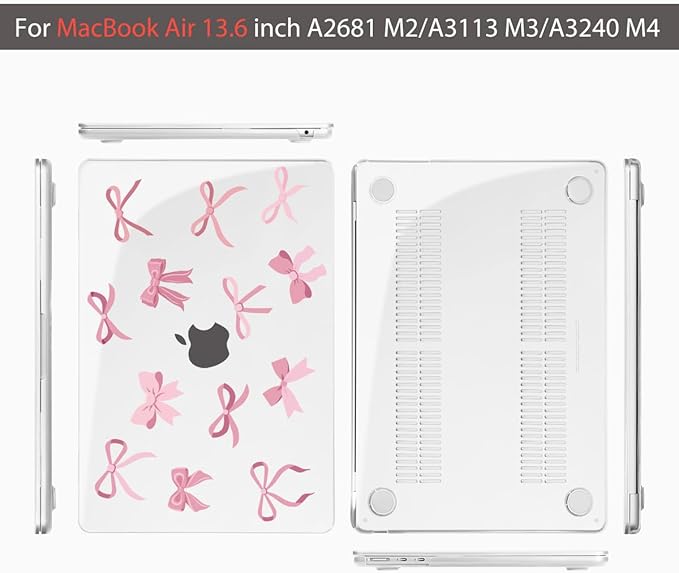 Teryeefi Case for MacBook Air 13.6 inch M4 M3 M2 2025 2024 2023 2022 Released Model A3240 A3113 A2681, Design Protective Hard Shell Cover for MacBook Air M3 M2 13 inch, Cute Pink Bows
