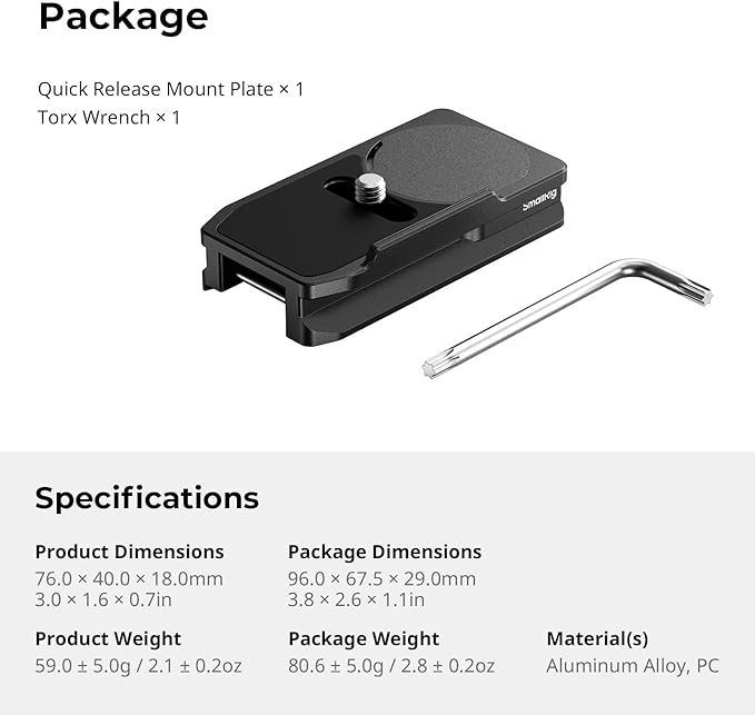 SmallRig Mount Plate for AirTag, Quick Release Camera Mount Baseplate for Arca-Type, Built-in EVA Pad, 1/4"-20 Screws, for Canon EOS R5 / R5 C / R5 Mark II / R6 / R7 / R10 - MD5424