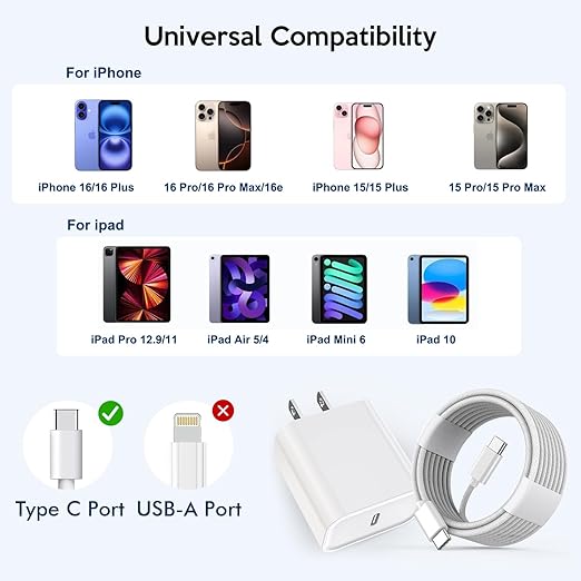 iPhone 16 15 Pro Charger Fast Charging,20W Fast USB C Charger Block 3Pack USBC Type C Fast Charging 6FT Woven Charge Cable for Apple iPhone16 Pro Max/16e/16 Pro/16 Plus/15/15 Pro Max/iPad Pro/AirPods