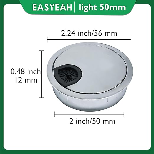 2 Pcs Desk Grommet 2" / 50 mm, Desk Cord Hole Cover, Cable Grommet Metal Zinc Alloy Materilal, Desk Hole Grommet for Home & Office Pc, Detachable Cable Cord Organizer-Bright Silver