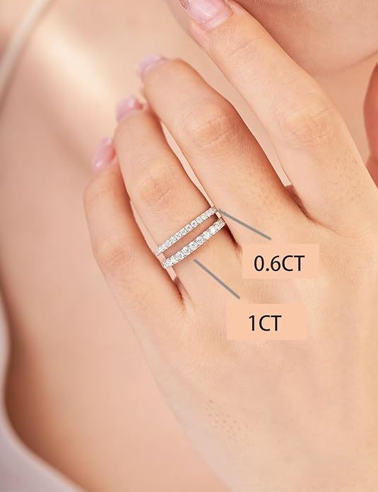 IMOLOVE Moissanite Wedding Band Wedding Rings for Women 925 Sterling Silver Rings with 18K White Gold Plated Eternity Stackable Engagement Ring Anniversary Band Size 3-12