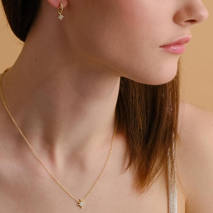 14K Yellow Gold Vermeil Earrings for Women, Hypoallergenic 925 Sterling Silver Minimalist Dainty Jewelry, CZ Accent Stud Hoop & Dangle Earrings, Gift for Her