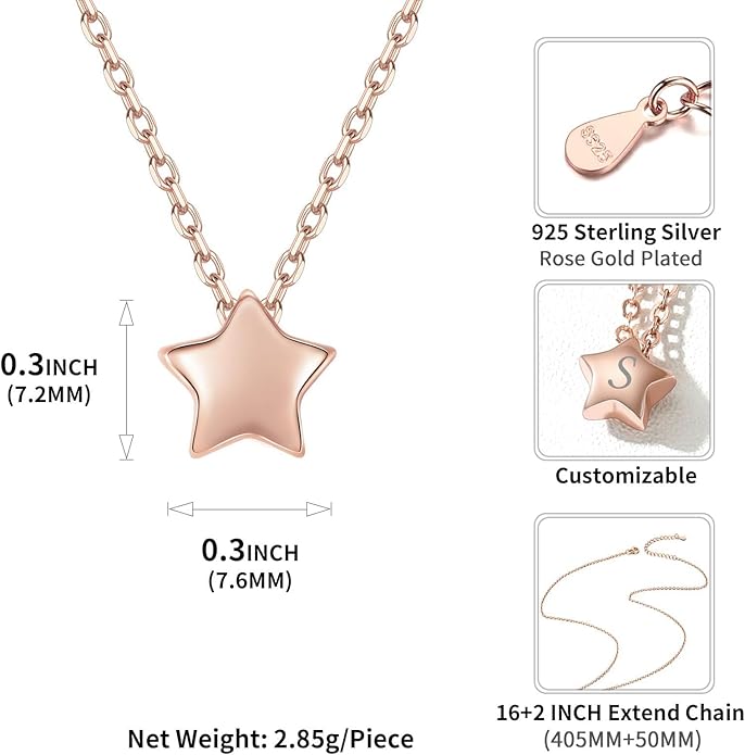 ChicSilver Personalized 925 Sterling Silver Dainty Small Heart/Star/Moon/Dot/Triangle Pendant Necklace for Women, Silver/Gold/Rose Gold/Black (with Gift Box)