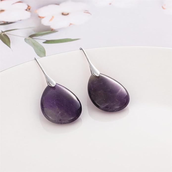 SELOVO Agate Teardrop Stone Grey Drop Earrings Fishhook Dangle Earrings for Women