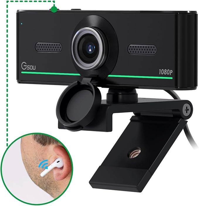 1080P Webcam with Microphone for Desktop, Computer Webcam Connect Bluetooth Headset/Earphone/Speaker, Streaming Webcams for Live Skype Teams, PC Web Camera for Streaming,Bluetooth only for Audio