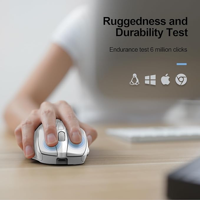 TECKNET Rechargeable Wireless Mouse, 2.4G Silent Mouse, Quiet Click, 6 Adjustable 4800 DPI, Cordless Computer Mouse, Ergonomic Mouse for Laptop, 6 Buttons USB Mouse for Chromebook, Ergo Grip - White