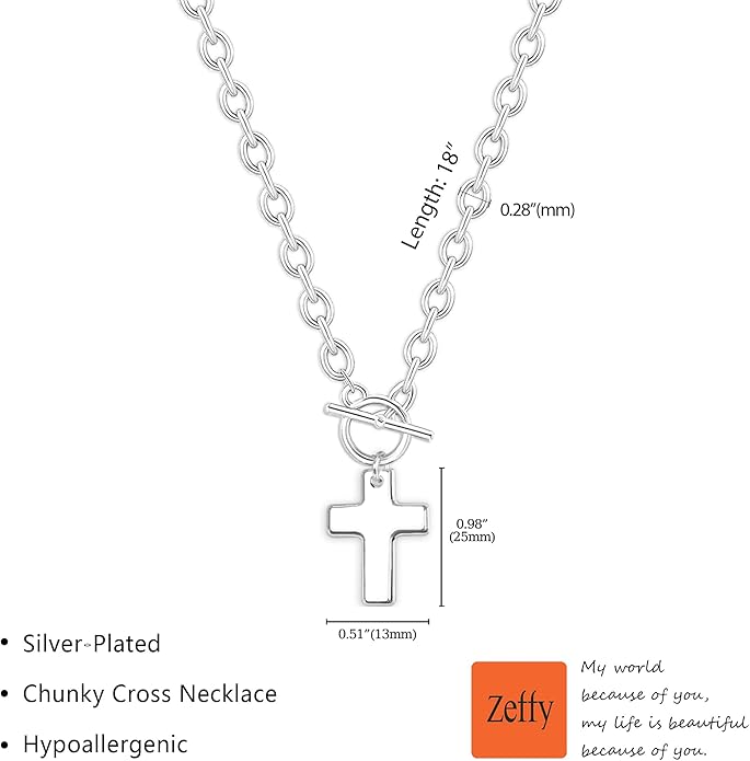 Zeffy 14K Gold/Silver Plated Chunky Thick Chain Toggle Clasp Necklace Dainty Baroque Pearl/Heart/Cross/Turquoise Pendant Necklace