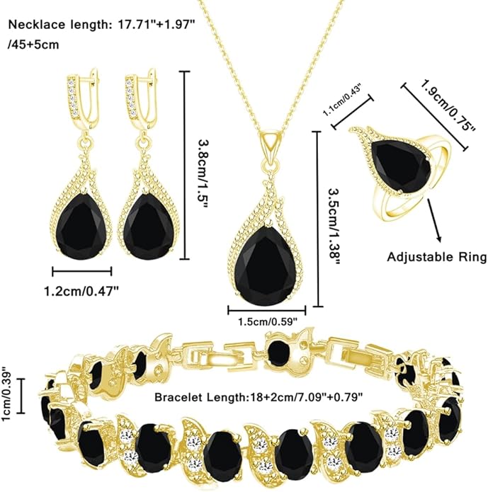 LMXXVJ Jewelry Set for Women,Teardrop Cubic Zirconia Necklace Earrings Adjustable Ring Bracelet Jewelry Set Formal Jewelry Gift