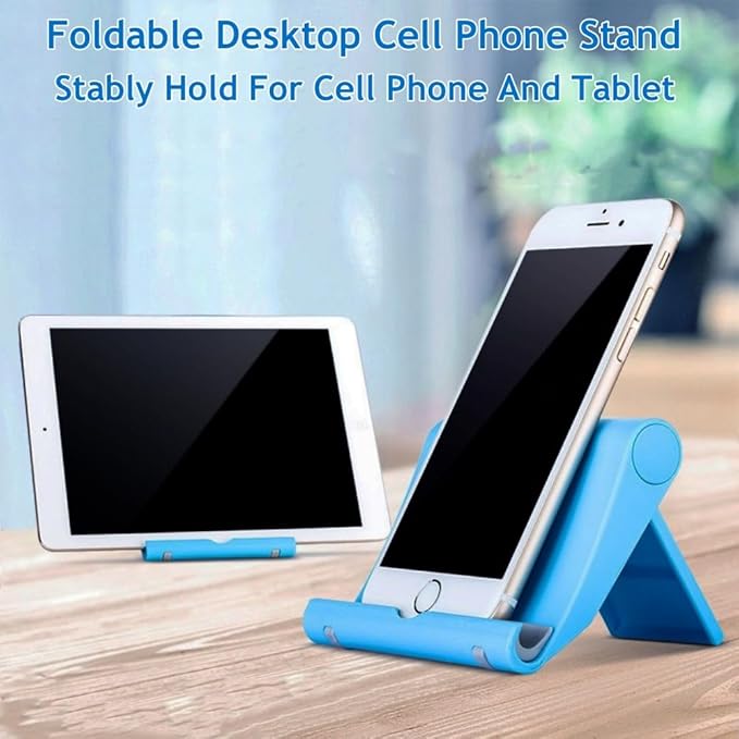 Cell Phone Stand for Desk 2 Pack Mobile Phone Holders Desktop Tablet Stand, Foldable Phone Dock Universal Adjustable Tablet Stand for Desk Compatible with Cell Phone Support (Blue+Pink)