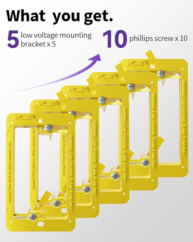VCE Low Voltage Mounting Bracket Single Gang Wall Plate, Flush Low Voltage Box for Network, HDMI, Coaxial, Speaker, Telephone Cables, Yellow, 5 Pack