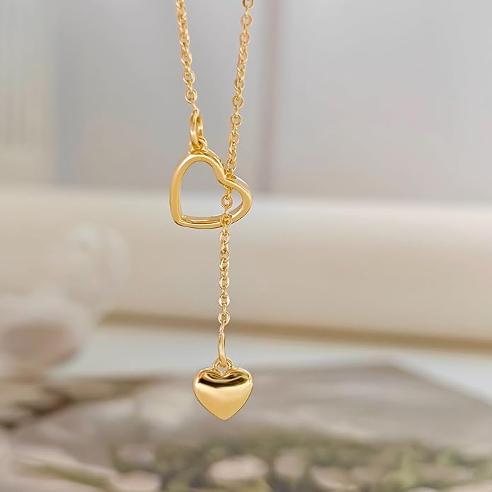 Lariat Gold Necklace for Women, Dainty Long Necklace 14k Gold Plated/Silver Y-Shaped Layered Beaded Chain Drop Necklaces for Women Trendy Simple Gold Jewelry for Women Gifts