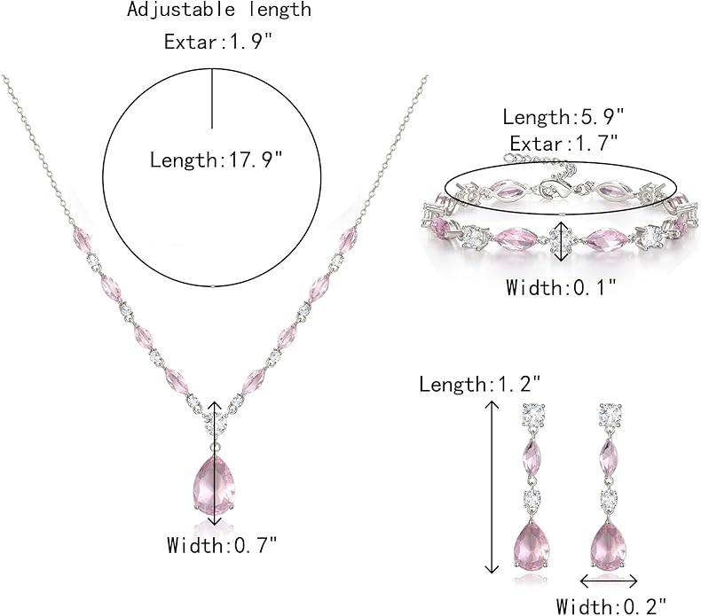 Crysdue Teardrop Bridal Jewelry Set for Wedding Party, Silver/14K/Rose Gold Plated Prom Costume Jewellery for Bride Bridesmaids Women, Cubic Zirconia Necklace Dangle Earrings Bracelet