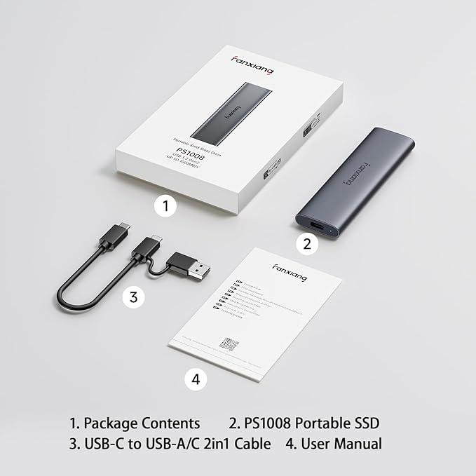 fanxiang 500GB External SSD - Portable SSD External Solid State Drive, 1000MB/s, USB 3.2 Gen2 Type-C, Aluminum Alloy, External Hard Drive for iPhone15/16,Android, Mac, Windows -PS1008